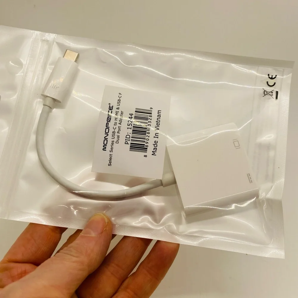 NWT Monoprice USB-C to HDMI&USB-C (F) Dual Port Adapter,Compatible USB-C Laptops